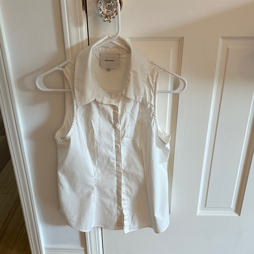 Reformation Cream Sleeveless Button-Up Top